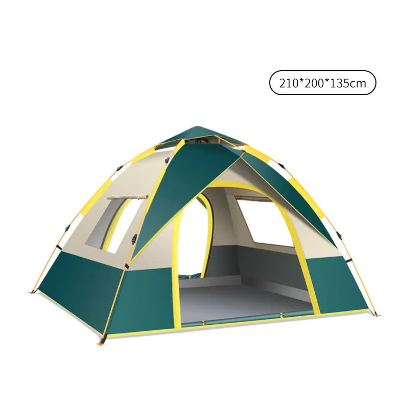 Dark Green 3-4 Person Lightweight Camping Tent (210*200*135cm) | UV Protection Silver Coated, Dual Doors & Windows