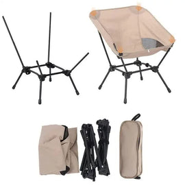 Beige Portable Lightweight Folding Beach Chair - Compact Fishing Chair with Square Legs for Outdoor Use - 0