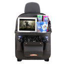 Black Leather Car Backseat Organizer with Foldable Tray Table & Trash Bag - Multi-functional Car Storage Solution-1