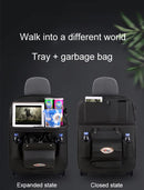 Chocolate Leather Car Backseat Organizer with Foldable Tray Table & Trash Bag - Multi-functional Car Storage Solution-4