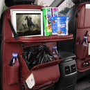 Rose Madder Leather Car Backseat Organizer with Foldable Tray Table & Trash Bag - Multi-functional Car Storage Solution-1