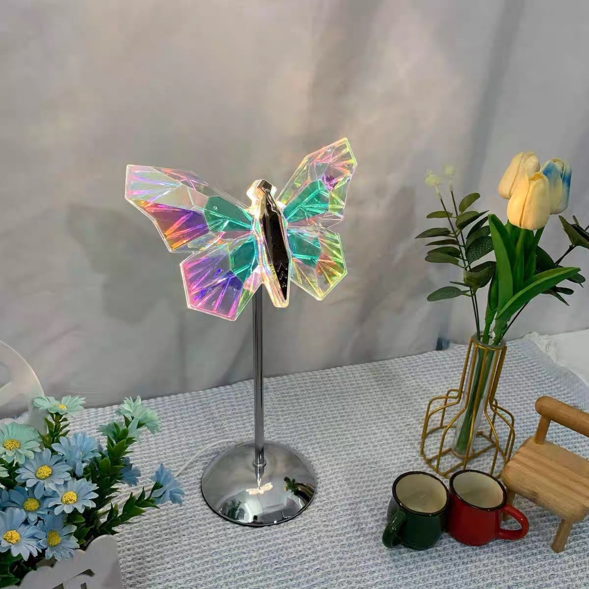 Muliticolor Butterfly LED Night Light - Creative Crystal Design for Ambient Lighting - 0