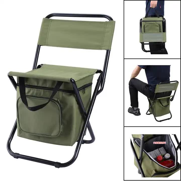 Black Portable 3-in-1 Folding Camping Chair with Storage Bag, Backrest, and Insulated Cooler for Outdoor Fishing, Hiking, and Picnics - 0