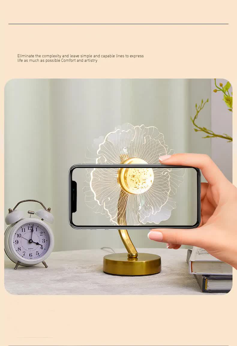 Sunflower Shape Luxury Acrylic Table Lamp - Modern USB Powered Night Light | Decorative Atmosphere Lamp for Bedroom, Living Room, and Bedside | Compact Design with 3 Color Temperatures - 0