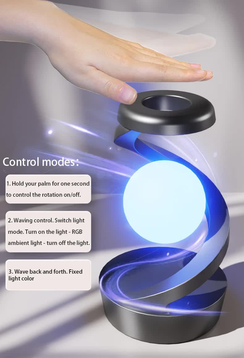 Black 360° Rotating Floating Night Light – Wireless Charging Table Lamp | 7-Color RGB Atmosphere Light | USB Rechargeable for Bedroom, Bedside, Desk, Camping, and Party Décor - 0