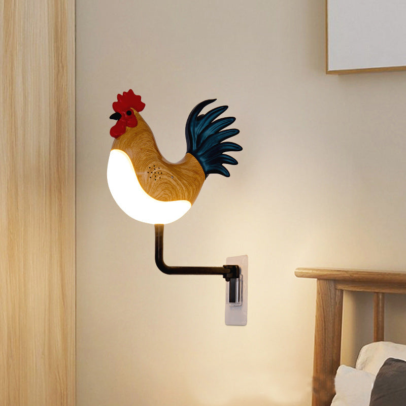 Grey USB Rechargeable Rooster Wall Lamp with Sound, Aromatherapy, and Decorative Design – Creative Nightlight for Bedroom and Corridor - 0