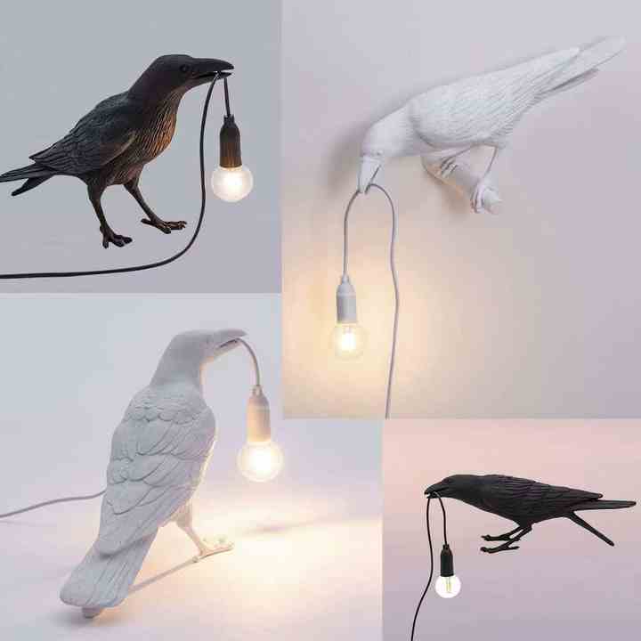 Black Bird Right Wall Lamp Nordic Resin Bird Wall Lamp - Creative Animal Bedside Decorative USB Night Light, Stylish Bird Perched Lamp for Bedroom and Living Room - 0