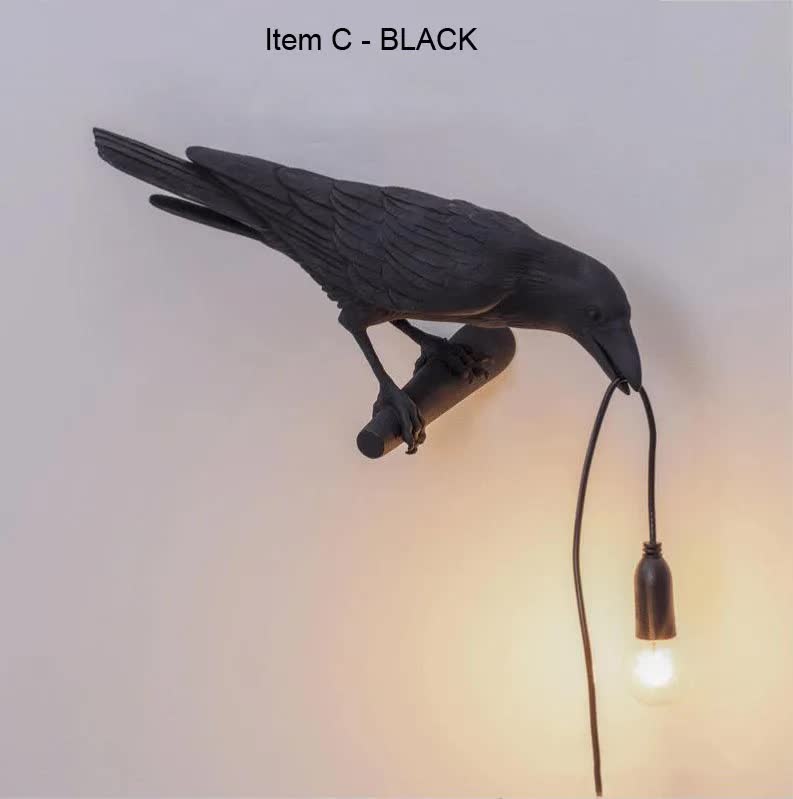 Black Bird Left Wall Lamp Nordic Resin Bird Wall Lamp - Creative Animal Bedside Decorative USB Night Light, Stylish Bird Perched Lamp for Bedroom and Living Room