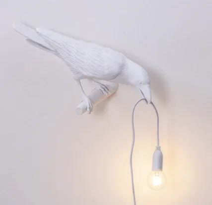 White Bird Left Wall Lamp Nordic Resin Bird Wall Lamp - Creative Animal Bedside Decorative USB Night Light, Stylish Bird Perched Lamp for Bedroom and Living Room