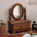 Round Mirror with Drawer Orbicular Wooden Tabletop Vanity Mirror Elegant Design-1