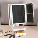 Elegant Tri-Fold Shell LED Vanity Mirror - Smart Makeup Gift with Storage & Illumination-2