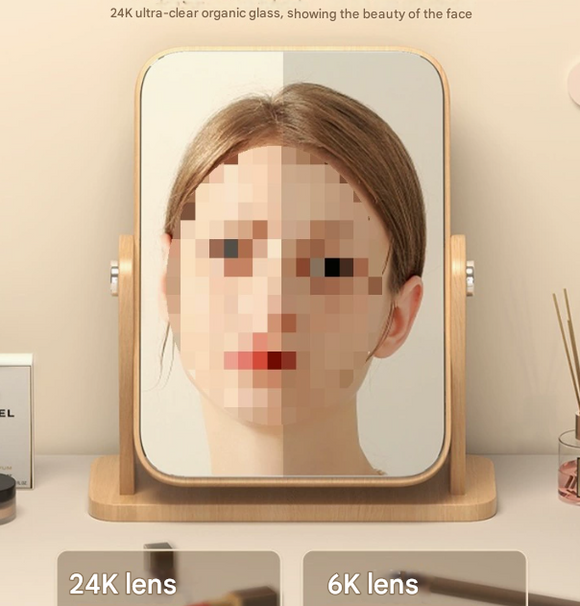 Square Rotating Mirror - Extra Large Tabletop Makeup Mirror - Large Wooden Swivel Vanity Mirror for Desk