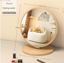 Round Folding Mirror Tabletop Makeup Mirror - Large Wooden Swivel Vanity Mirror for Desk-1