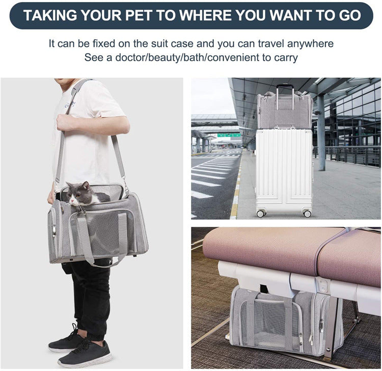 Black Portable Pet Travel Carrier Bag - Foldable, Durable, and Comfortable for Small Dogs & Cats 40cmx25cmx25CM