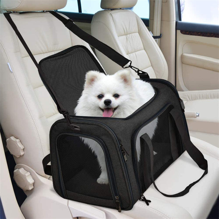 Black Portable Pet Travel Carrier Bag - Foldable, Durable, and Comfortable for Small Dogs & Cats 50cmx34cmx34cm - 0