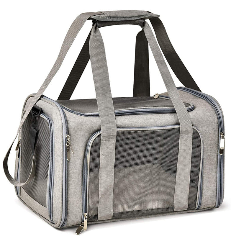 Grey Portable Pet Travel Carrier Bag - Foldable, Durable, and Comfortable for Small Dogs & Cats 40cmx25cmx25cm