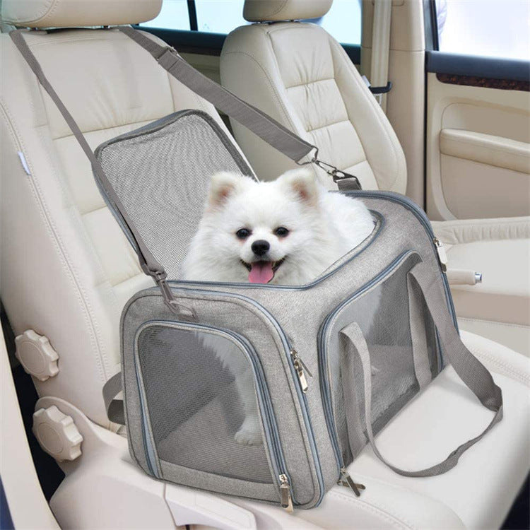 Grey Portable Pet Travel Carrier Bag - Foldable, Durable, and Comfortable for Small Dogs & Cats 50cmx34cmx34cm