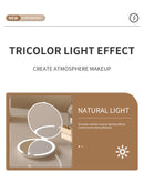 White Portable LED Makeup Mirror with Tricolor Lights - Rechargeable Folding Travel Mirror-3