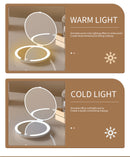 White Portable LED Makeup Mirror with Tricolor Lights - Rechargeable Folding Travel Mirror-4