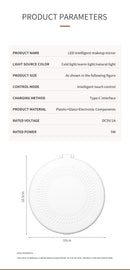 White Portable LED Makeup Mirror with Tricolor Lights - Rechargeable Folding Travel Mirror-5