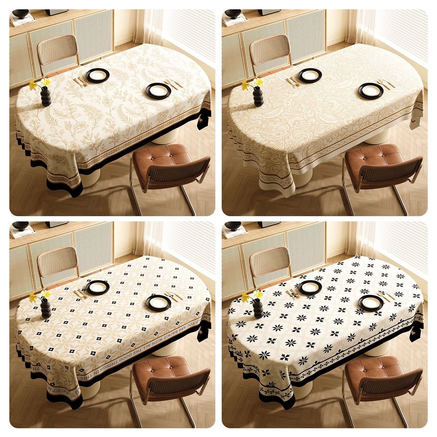 Style A Black And Off White Premium PVC Tablecloth - Oil & Water Resistant Table Cover for Dining Tables (120 x 180 cm) - 0