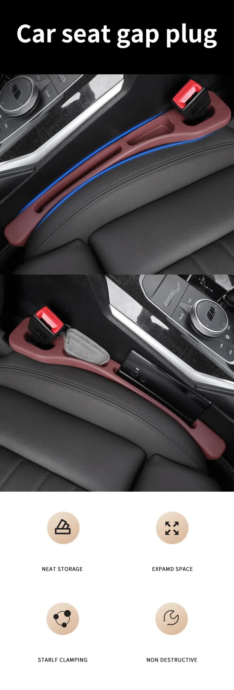 Red Car Seat Gap Filler - 2 Pieces Car Interior Storage Organizer for Front Seat Seam