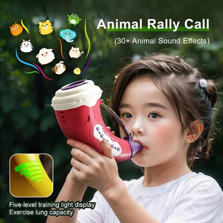 Pink Interactive Animal Sound Whistle Horn for Kids - Lung Capacity Training and 30+ Sound Effects Toy