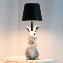 Grey Bunny Black Lampshade Adorable Rabbit Resin Table Lamp - 3-Color LED, USB Rechargeable, Touch Dimming-1