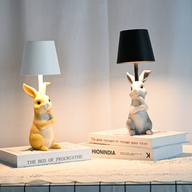 White Bunny White Lampshade Adorable Rabbit Resin Table Lamp - 3-Color LED, USB Rechargeable, Touch Dimming - 0