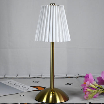 White Elegant Pleated Fabric Table Lamp - 3-Color LED, USB Rechargeable, Touch Dimming - 0
