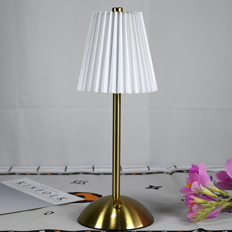 White Elegant Pleated Fabric Table Lamp - 3-Color LED, USB Rechargeable, Touch Dimming - 0