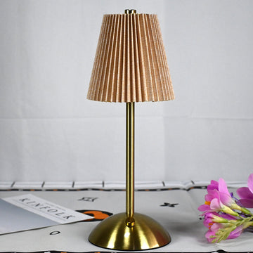 Khaki Elegant Pleated Fabric Table Lamp - 3-Color LED, USB Rechargeable, Touch Dimming - 0