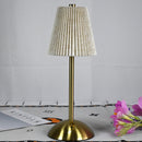 Beige Elegant Pleated Fabric Table Lamp - 3-Color LED, USB Rechargeable, Touch Dimming-2