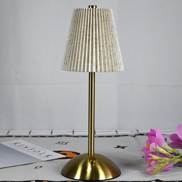 Beige Elegant Pleated Fabric Table Lamp - 3-Color LED, USB Rechargeable, Touch Dimming - 0
