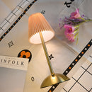 Red Elegant Pleated Fabric Table Lamp - 3-Color LED, USB Rechargeable, Touch Dimming-4