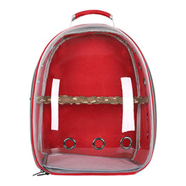 Red Stylish Transparent PVC Pet Carrier Backpack - Large Capacity, Multi-Use for Birds & Cats(Including Wooden Stick)