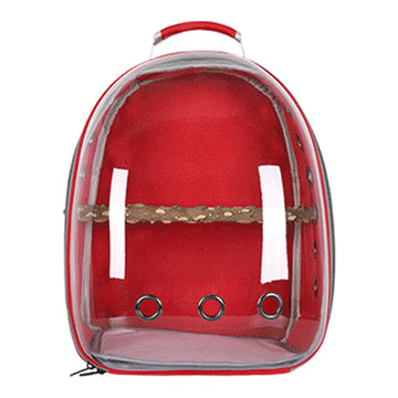 Red Stylish Transparent PVC Pet Carrier Backpack - Large Capacity, Multi-Use for Birds & Cats(Including Wooden Stick)
