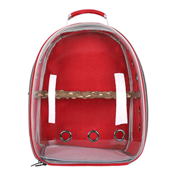 Red Stylish Transparent PVC Pet Carrier Backpack - Large Capacity, Multi-Use for Birds & Cats(Including Wooden Stick)