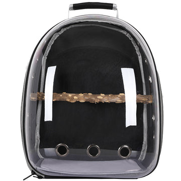 Black Stylish Transparent PVC Pet Carrier Backpack - Large Capacity, Multi-Use for Birds & Cats(Including Wooden Stick)