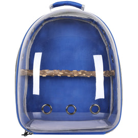 Blue Stylish Transparent PVC Pet Carrier Backpack - Large Capacity, Multi-Use for Birds & Cats(Including Wooden Stick)