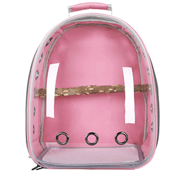 Pink Stylish Transparent PVC Pet Carrier Backpack - Large Capacity, Multi-Use for Birds & Cats(Including Wooden Stick)