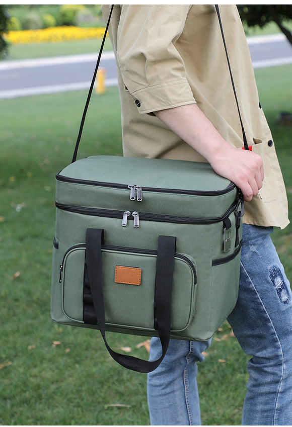Black 23L Extra Large Insulated Cooler Bag with Double Layers - Perfect for Camping, Picnics, and Outdoor Adventures