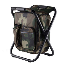 Camouflage Insulated Cooler Backpack Chair - Foldable Stool for Picnics & BBQ - 0