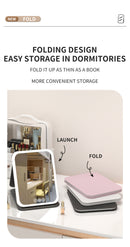 Black Large Foldable LED Makeup Mirror - Portable Desktop Vanity with 3 Color Lights, Stepless Dimming & Adjustable Stand-8