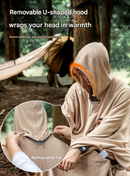 Khaki Cozy 4-in-1 Wearable Fleece Poncho Sleeping Bag - Multifunctional Camping Blanket with Detachable Hood-5