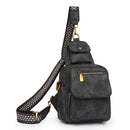 Black Stylish PU Leather Sling Crossbody Bag for Women - Multi-Pocket Chest Pack with Adjustable Wide Strap-1