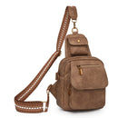 Brown Stylish PU Leather Sling Crossbody Bag for Women - Multi-Pocket Chest Pack with Adjustable Wide Strap-1