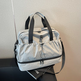 Grey and Black Large Capacity Travel Bag with Wet/Dry Separation - Canvas + Polyester, Lightweight Handbag for Short Trips and Fitness, Fits on Luggage