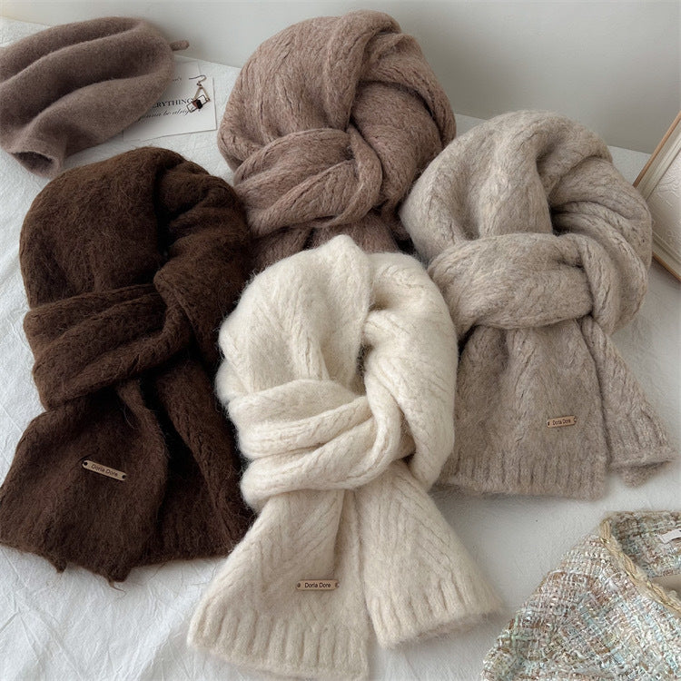 Light Grey Alpaca Wool Blend Solid Color Knitted Scarf for Women Winter New Style Student High Quality Couple Woolen Neck Warmer - 0