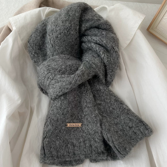 Dark Grey Alpaca Wool Blend Solid Color Knitted Scarf for Women Winter New Style Student High Quality Couple Woolen Neck Warmer